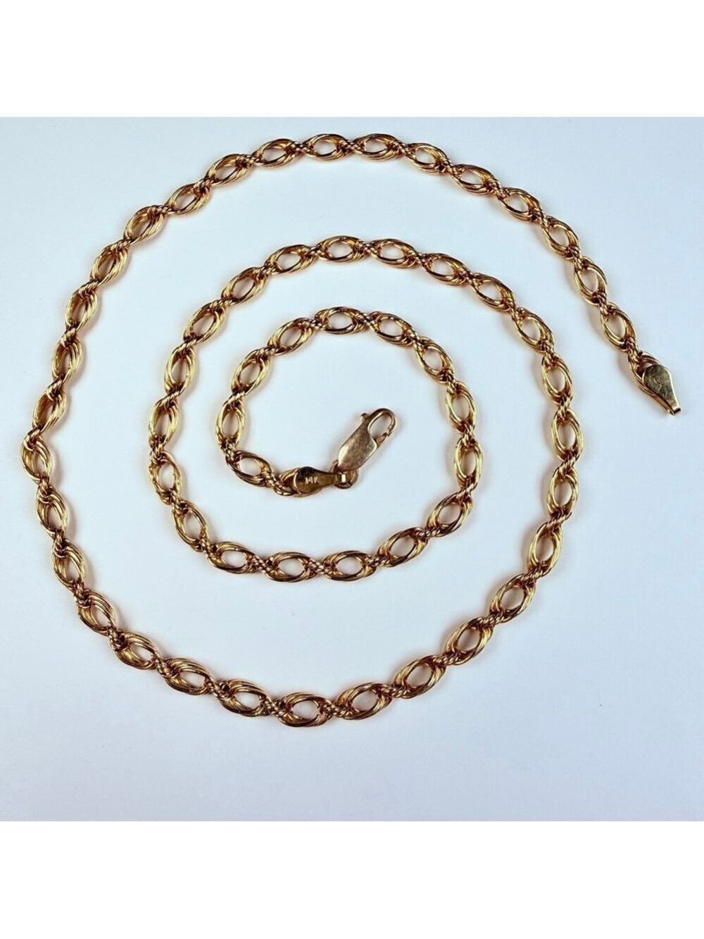 14K Solid Yellow Gold Twisted Oval Link Chain Designer IBBK Necklace 20.5"